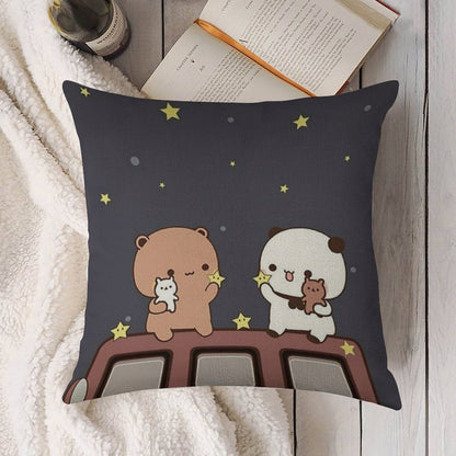Bubu And Dudu Watching The Moon Together Linen Throw Pillow Cover