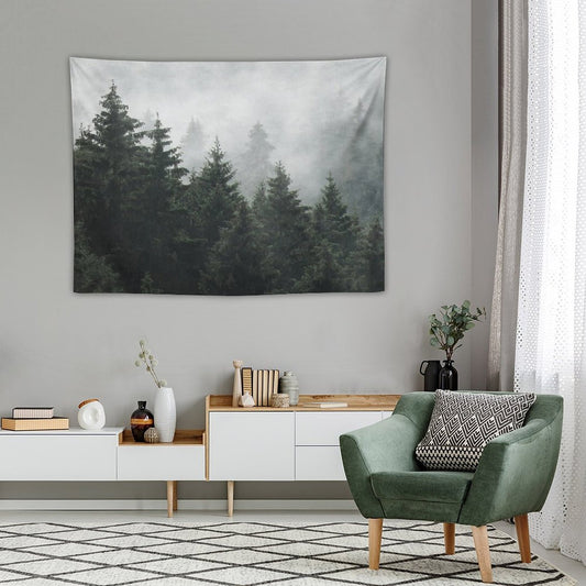 Waiting For  Misty Foggy Fairytale Forest With Cascadia Trees Covered In Magic Fog Tapestry
