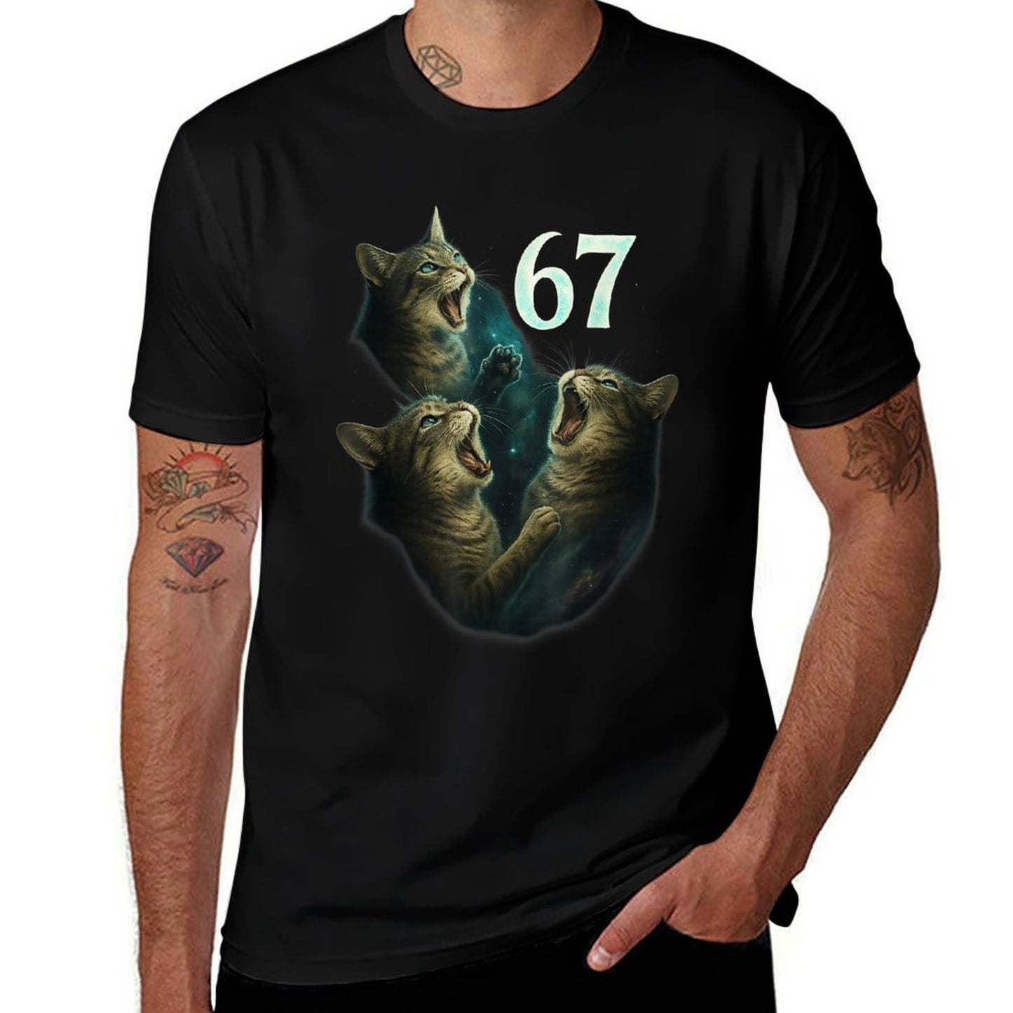 67 Meme Cat Howling at 67 Funny 6 7  Durable T-Shirt