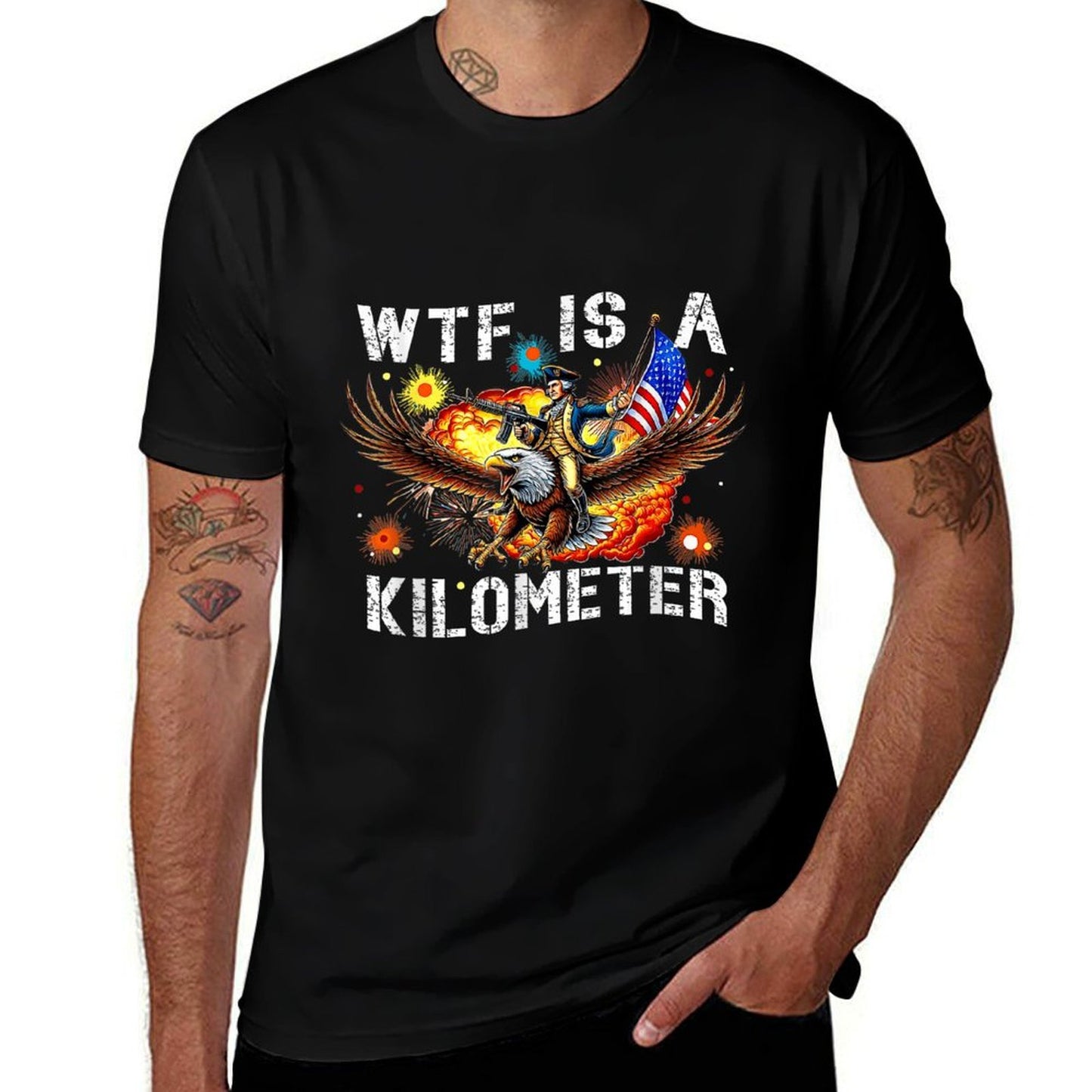 Retro WTF Is A Kilometer Funny Patriotic American Freedom  Affordable Price T-Shirt