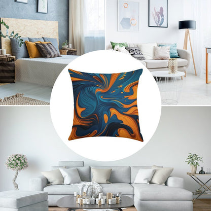 Oil Paint Orange And Blue Pattern Linen Throw Pillow Cover