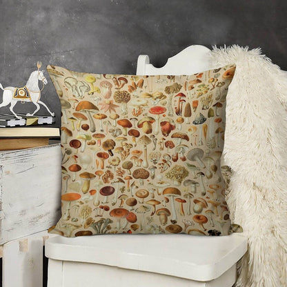 Vintage Mushroom Designs Collection Linen Throw Pillow Cover