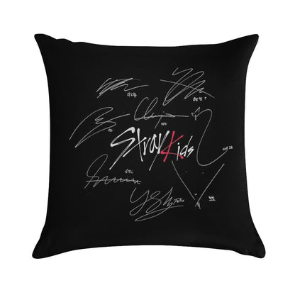 Stray Kids OT8 - Logo with Signatures (black) Soft Skin-Friendly Throw Pillow