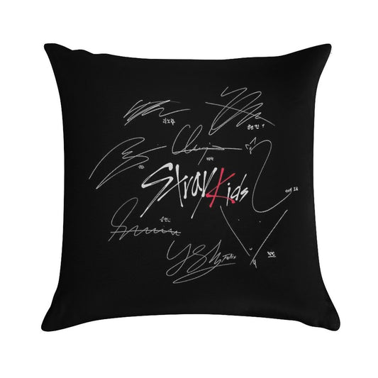 Stray Kids OT8 - Logo with Signatures (black) Soft Skin-Friendly Throw Pillow