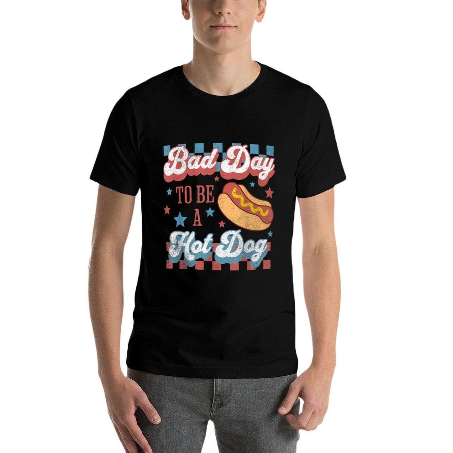Bad Day To Be A Hot Dog Funny Hot Dog 4th Of July Patriotic  High-quality Stitching T-Shirt