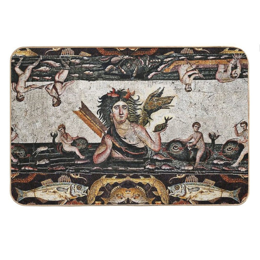 THALASSA SEA GODDESS WITH SNAKE DRAGON ,DOLPHINS,FISHES,NAUTICAL ,OCEAN - SEA LIFE MOSAICS Bath Mat
