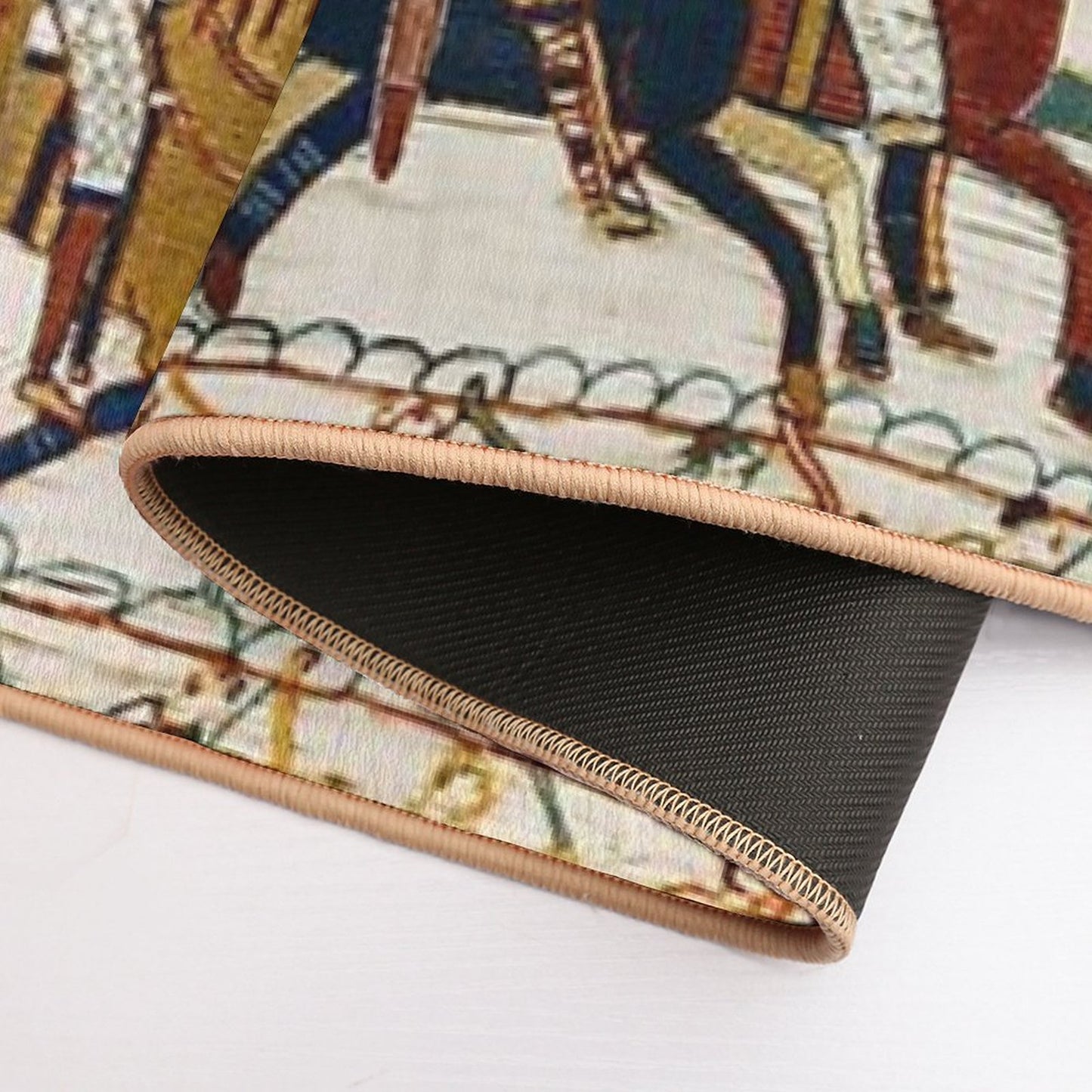 THE BAYEUX TAPESTRY ,BATTLE OF HASTINGS ,NORMAN KNIGHTS HORSEBACK, ARCHERS AND VIKING SHIPS Bath Mat