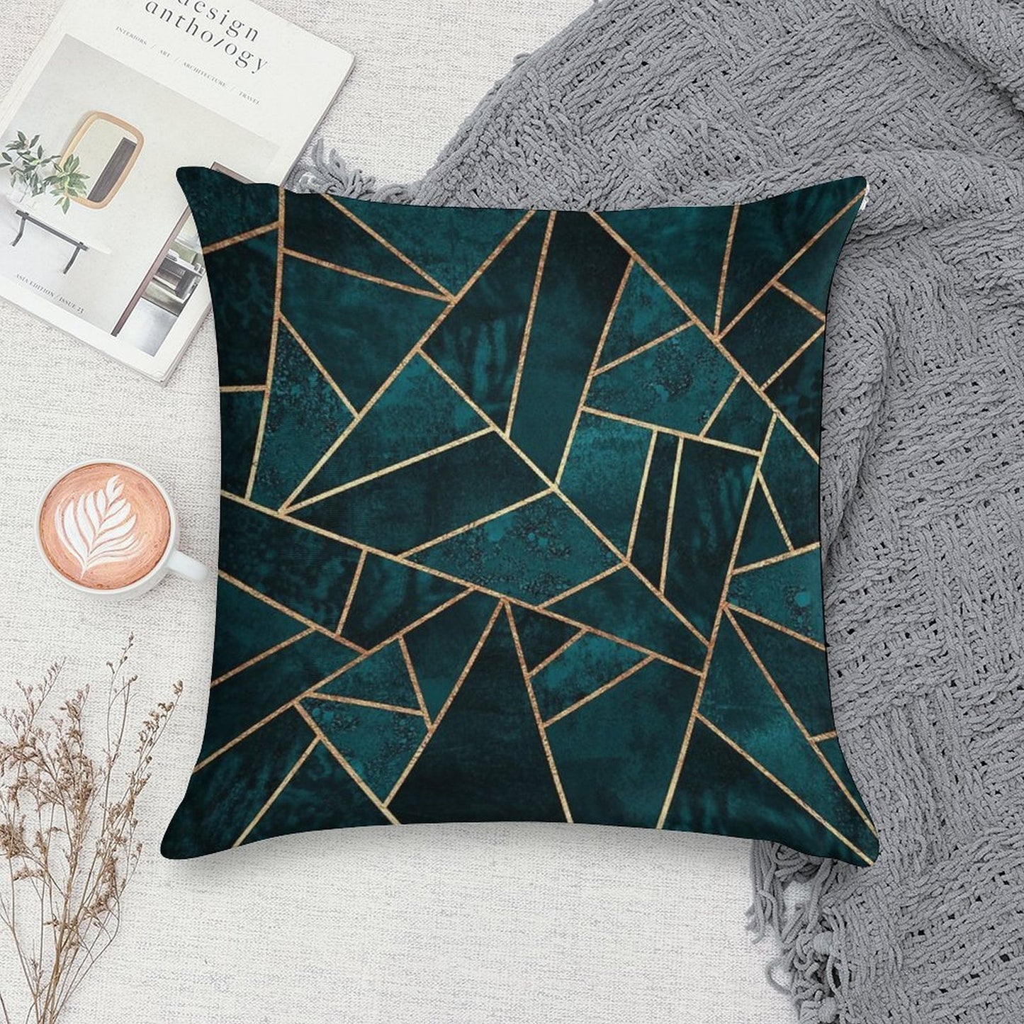 Deep Teal Stone Soft Shrink-Resistant Throw Pillow