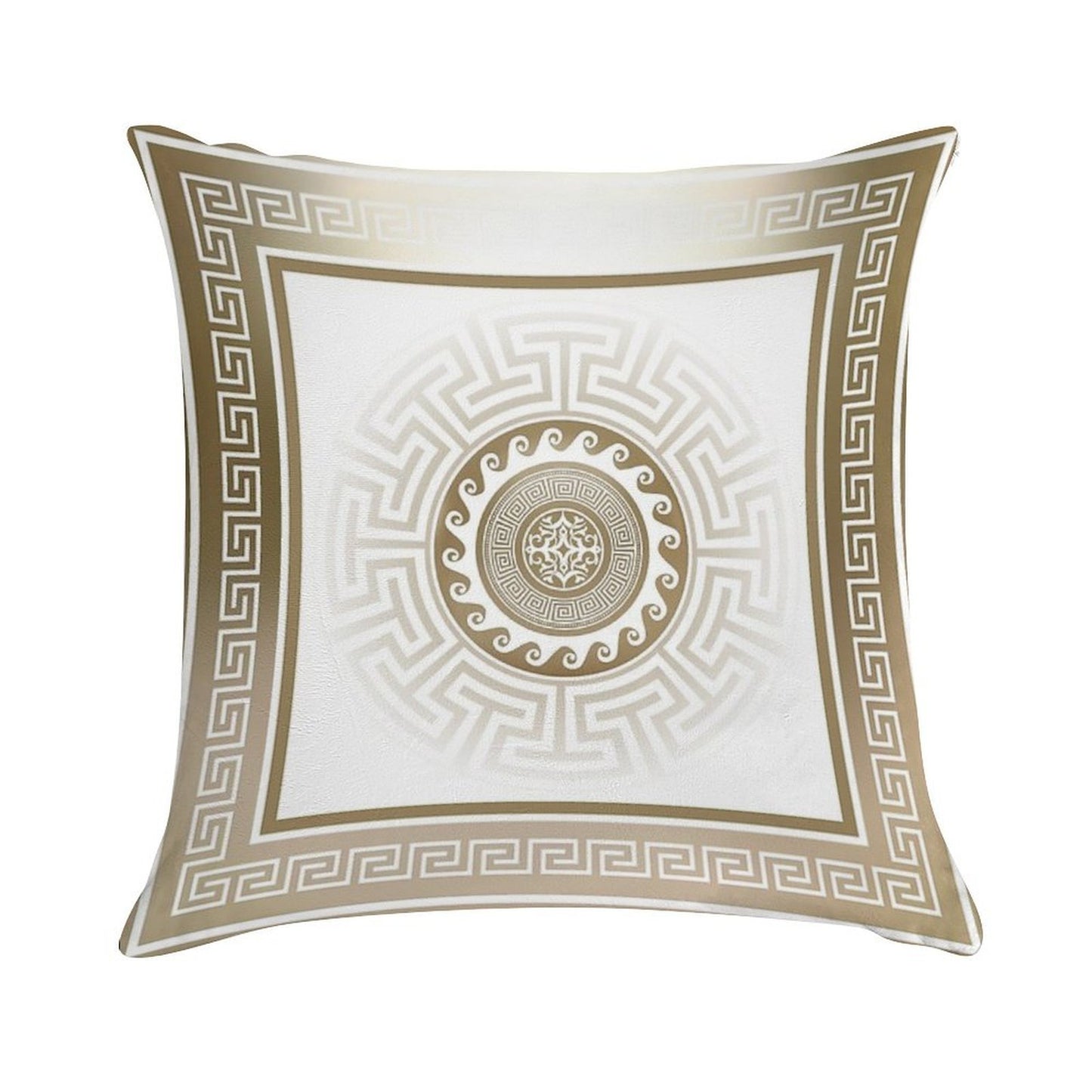 Greek Key Meander Bronze White Soft Fade-Resistant Throw Pillow