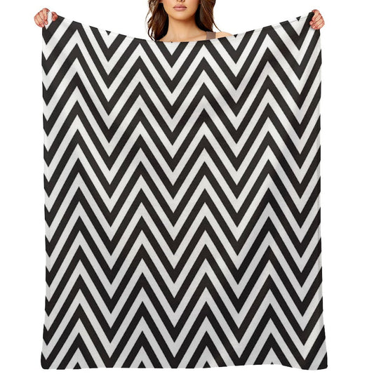 MODERN CHEVRON PATTERN Bold Monochrome Black + White Throw Blanket