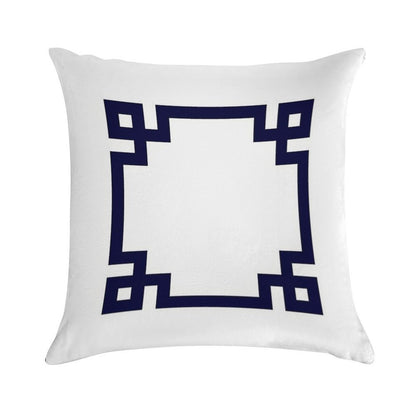 Navy Blue Greek Key Square On White Soft Reinforced Edging Throw Pillow