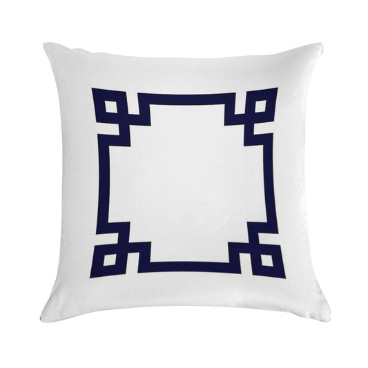 Navy Blue Greek Key Square On White Soft Reinforced Edging Throw Pillow