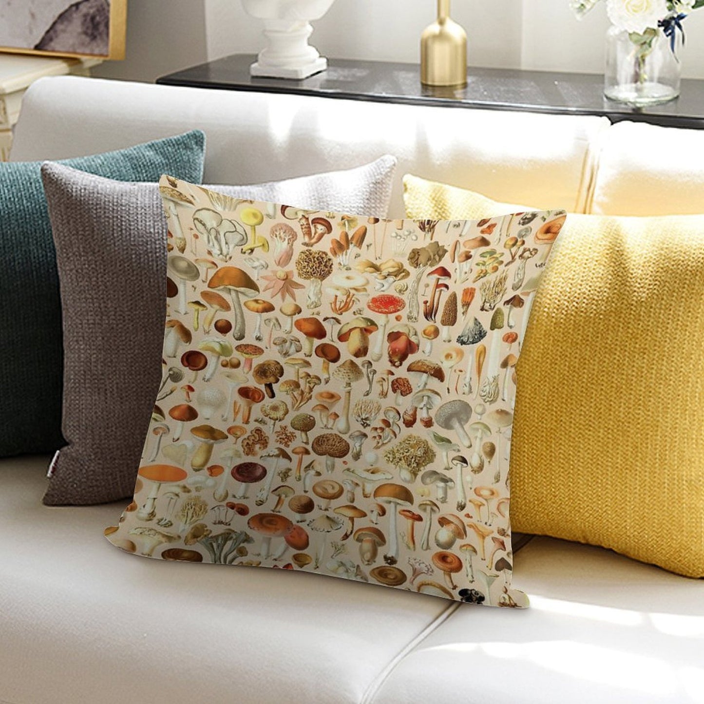 Vintage Mushroom Designs Collection Soft Warmth Comfort Throw Pillow