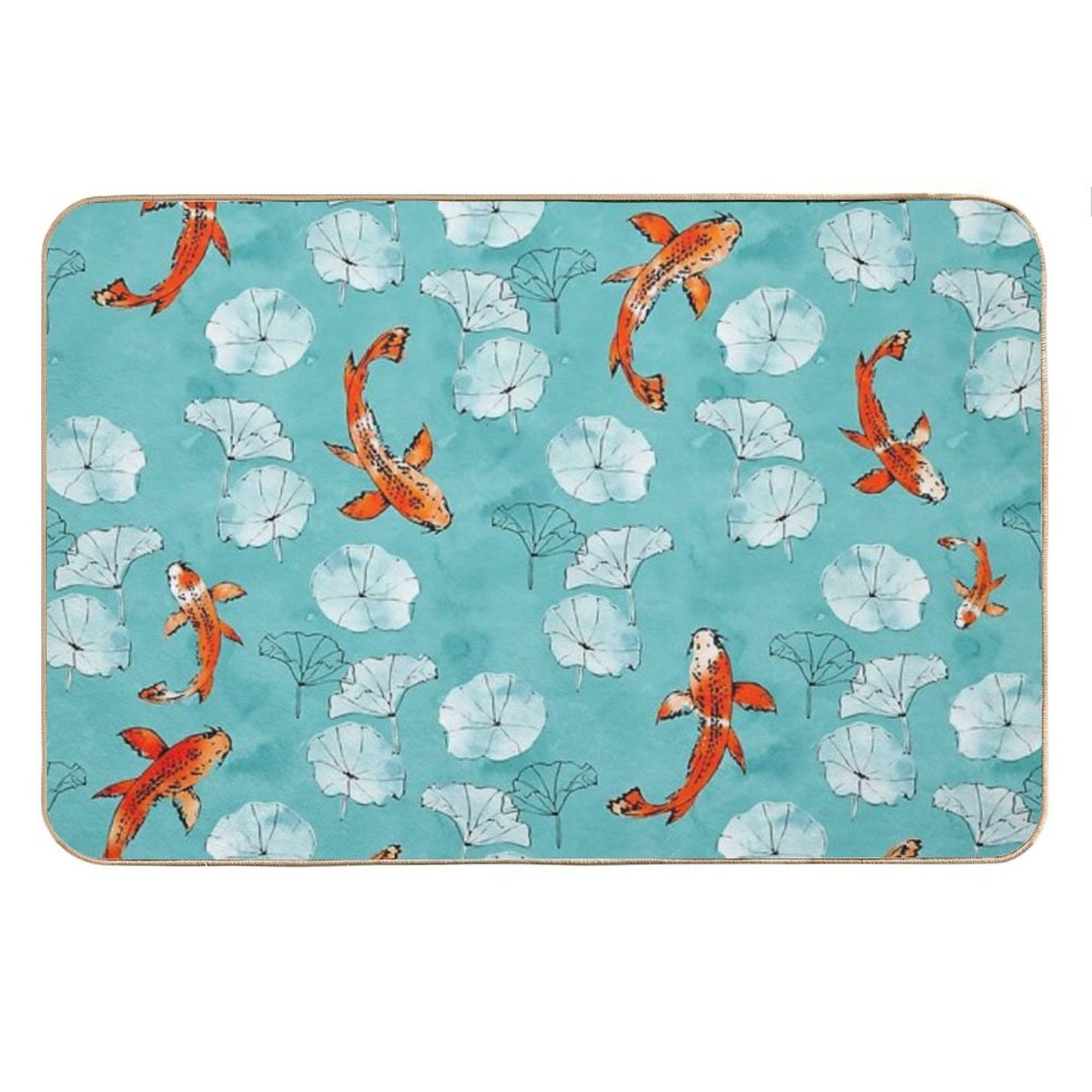 Waterlily Koi in Turquoise Bath Mat