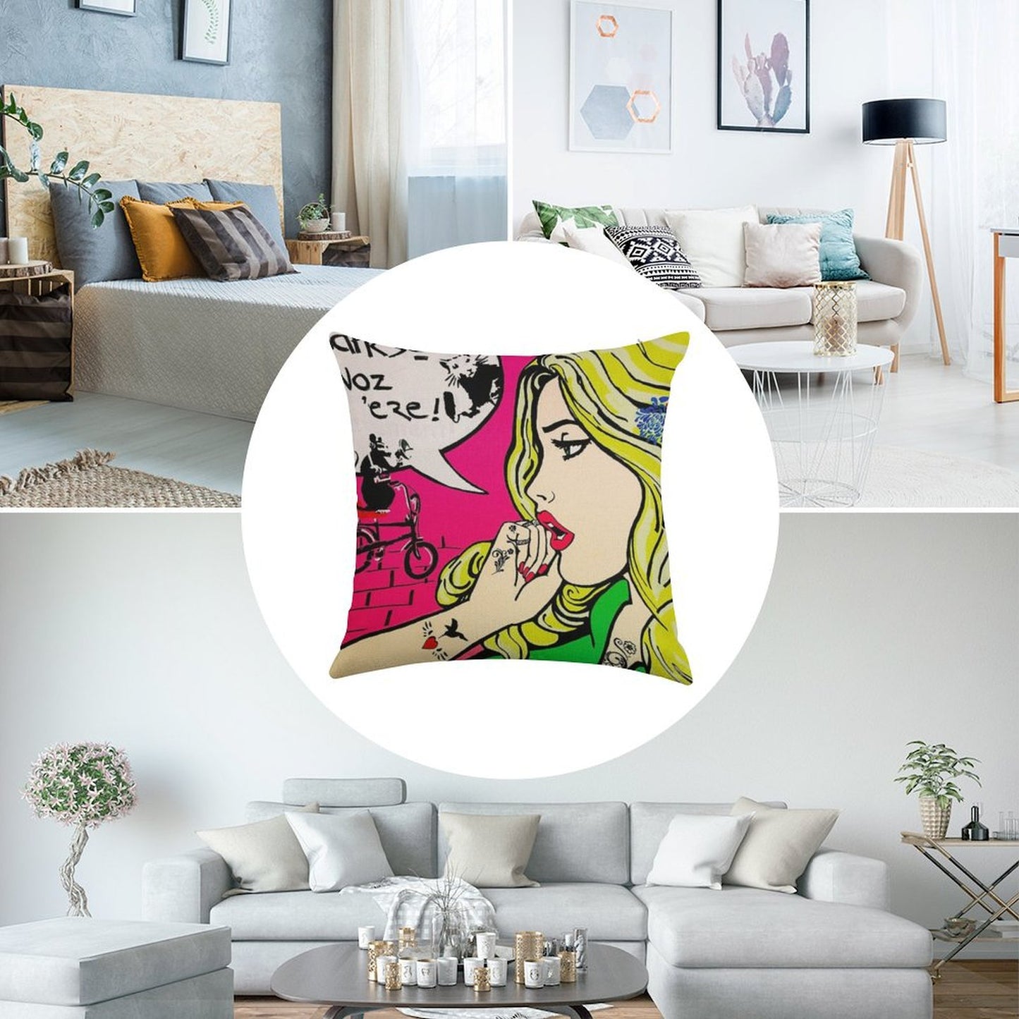 Banksy Goes Pop Art Linen Throw Pillow Cover