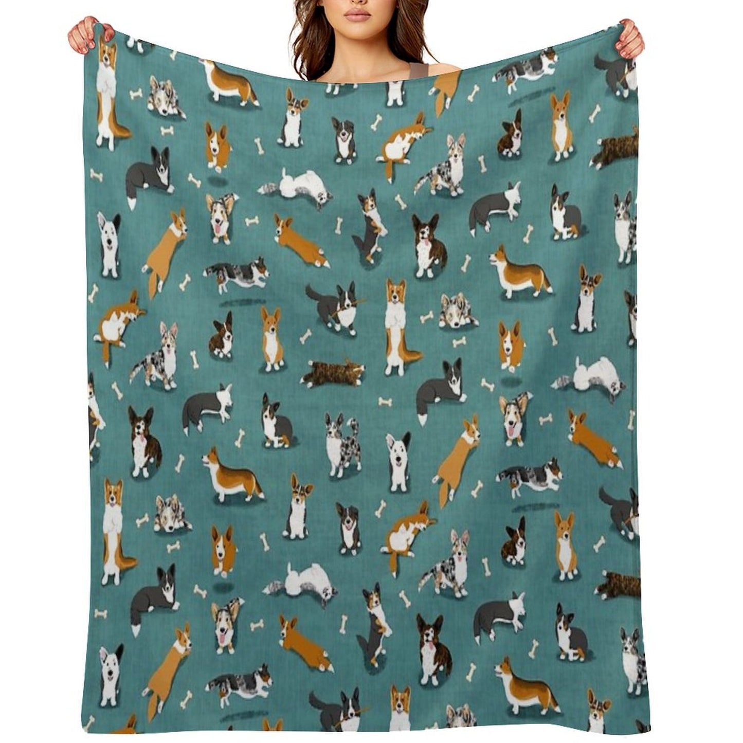 Cardigan Corgi Pattern on Teal Throw Blanket
