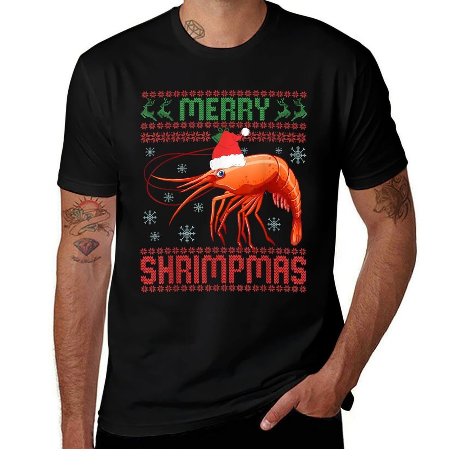 Merry Shrimpmas Funny Shrimp Ugly Christmas Sweater SeaFish  Soft T-Shirt