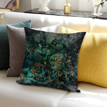 Gold Indigo Faux Malachite Marble Soft Decorative Cover Throw Pillow