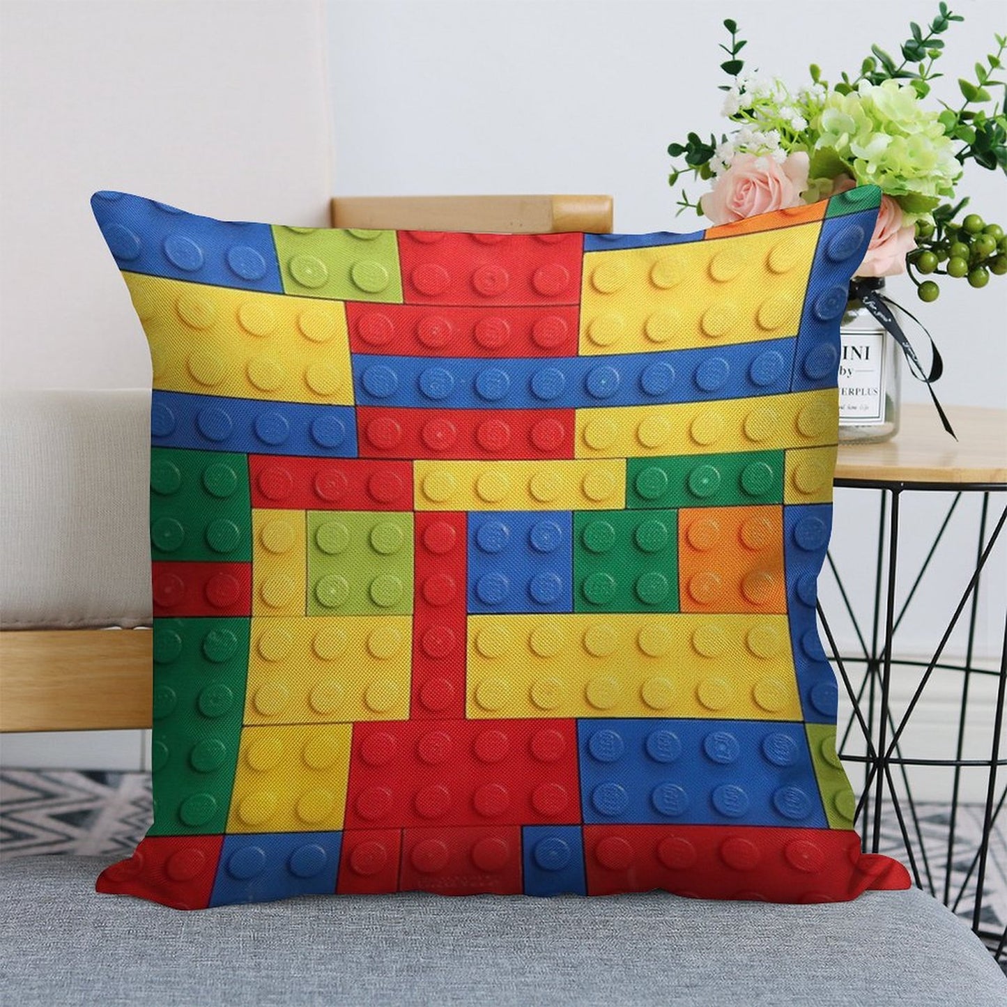 Colorful Bricks Design Linen Throw Pillow Cover