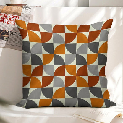 Grey And Orange Mid Century Modern Linen Throw Pillow Cover