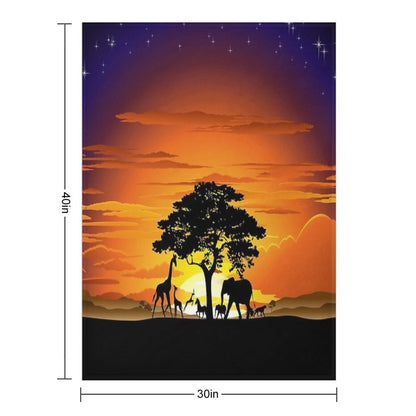 Wild Animals on African Savanna Sunset Throw Blanket