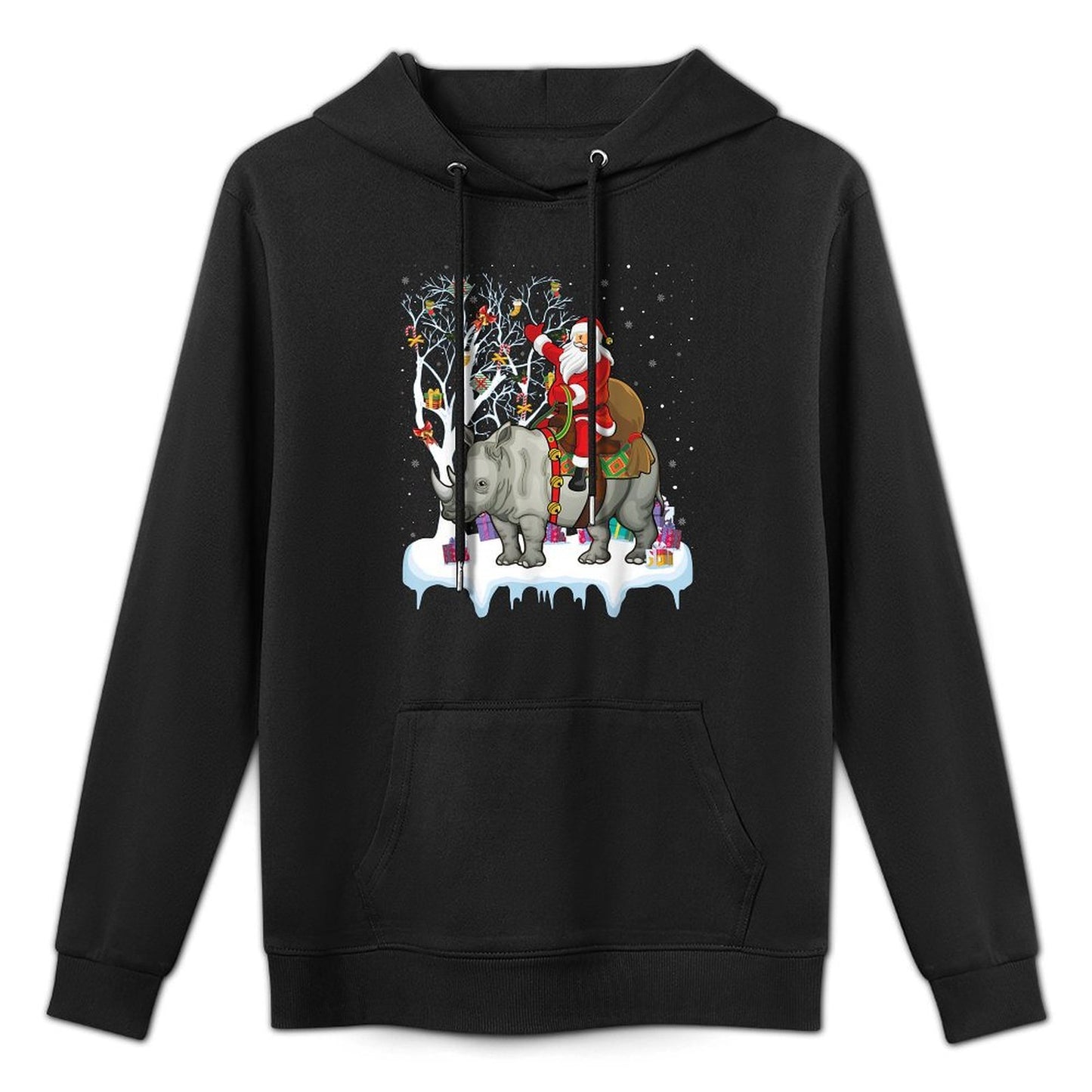Rhinoceros Lover Xmas Gift Santa Riding Rhino Christmas Durable Construction Hoodie