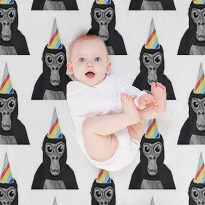 Gorilla Tag Monkey with Birthday Hat Throw Blanket