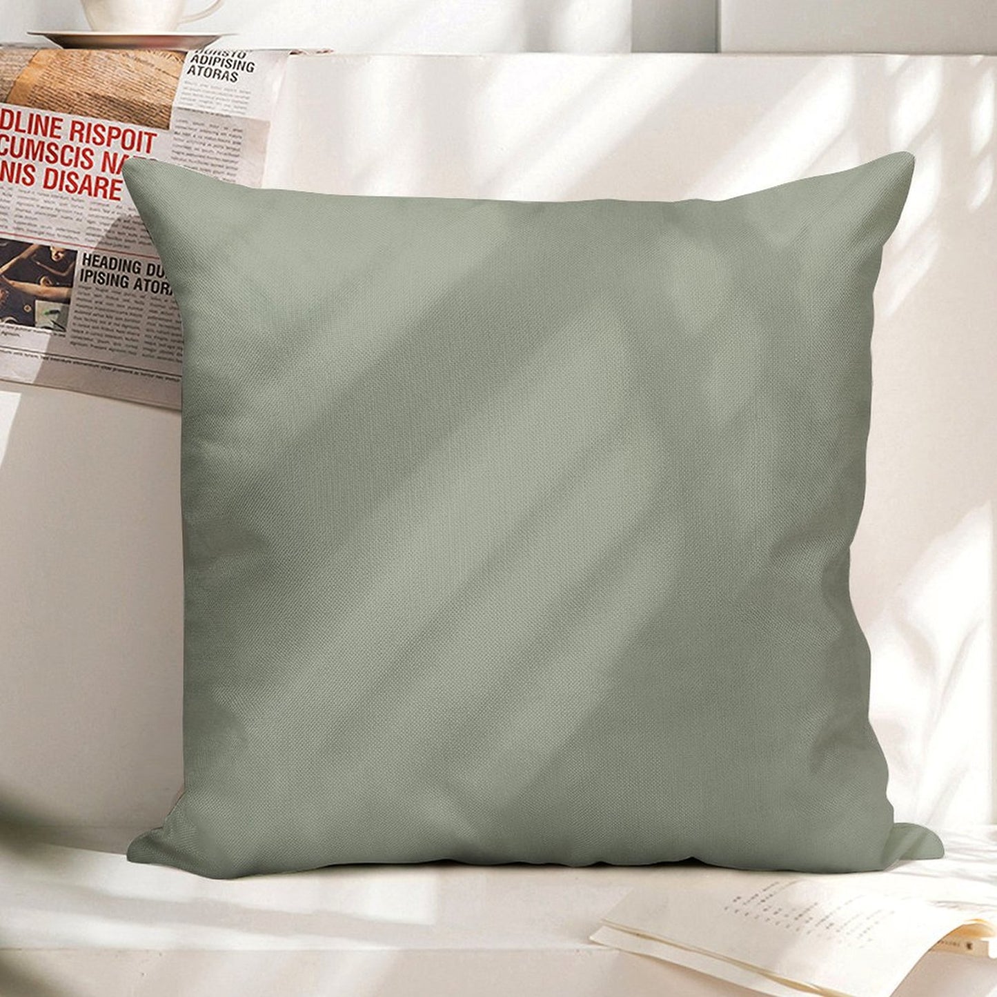 Desert Sage Grey Green Solid Color Linen Throw Pillow Cover