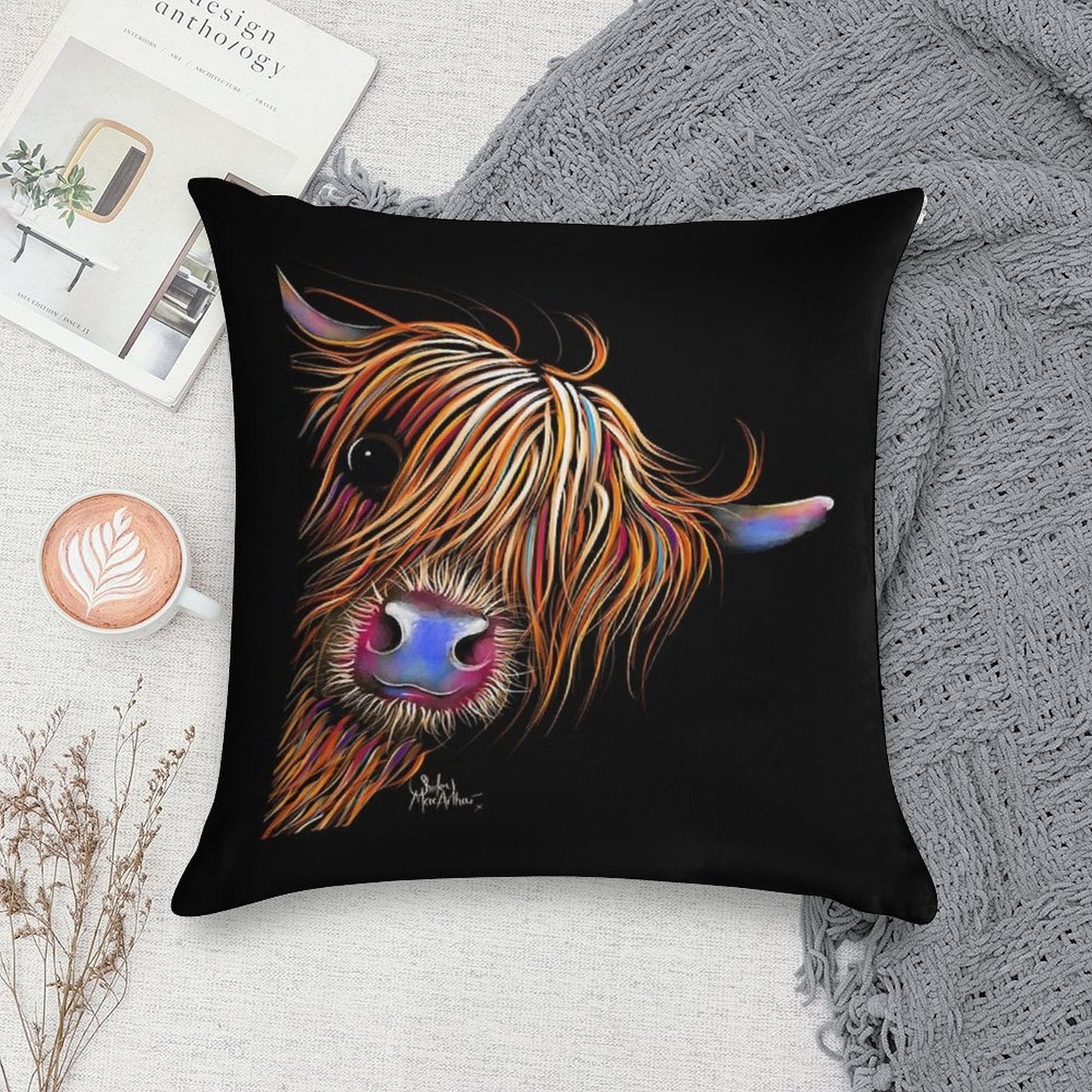 HiGHLaND CoW PRiNT SCoTTiSH ' SuGaR LuMP 2 ' BY SHiRLeY MacARTHuR Soft Multiple Sizes Throw Pillow