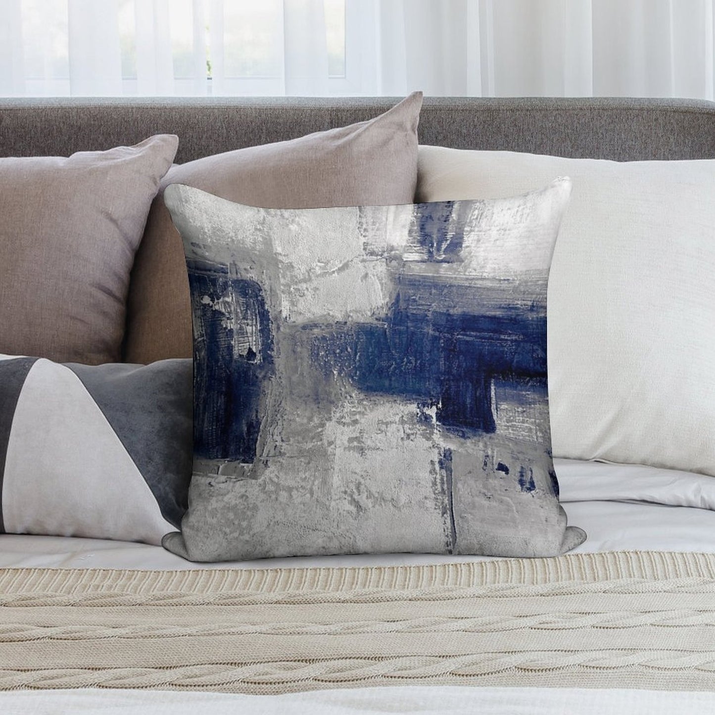 Blue Gray Abstract Soft Short Plush Fabric Throw Pillow