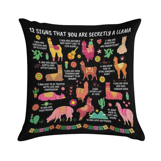 12 Signs That You Are Secretly A Llama Gifts For Llama Lovers Soft Shrink-Resistant Throw Pillow
