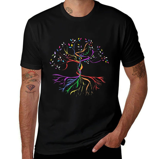 Tree Life Rainbow LGBT Cool Gay Pride Ally  Ribbed Collar T-Shirt