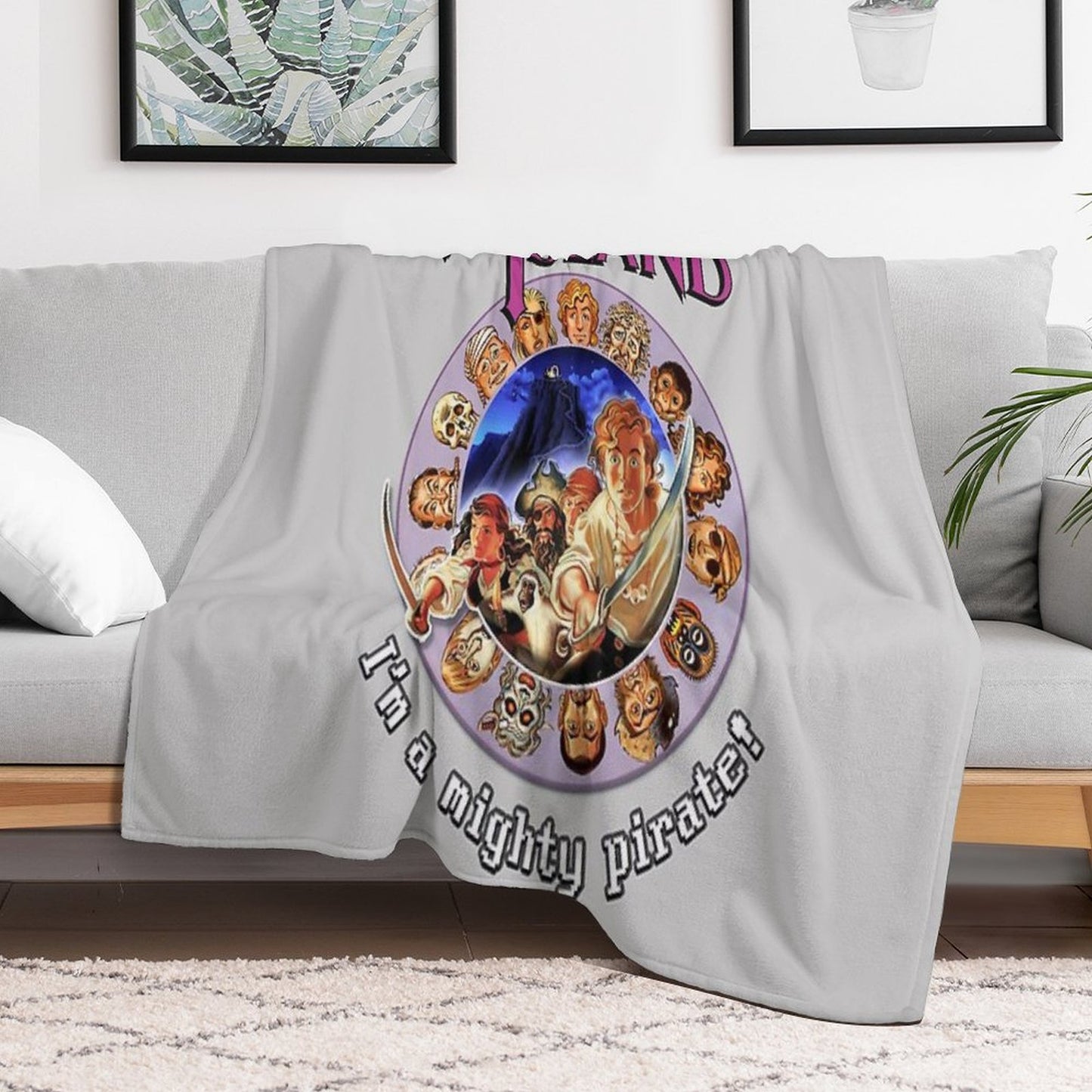 Secret of Monkey Island - I'M A MIGHTY PIRATE! Classic MS-DOS Point And Click Graphic Adventure Game! Throw Blanket