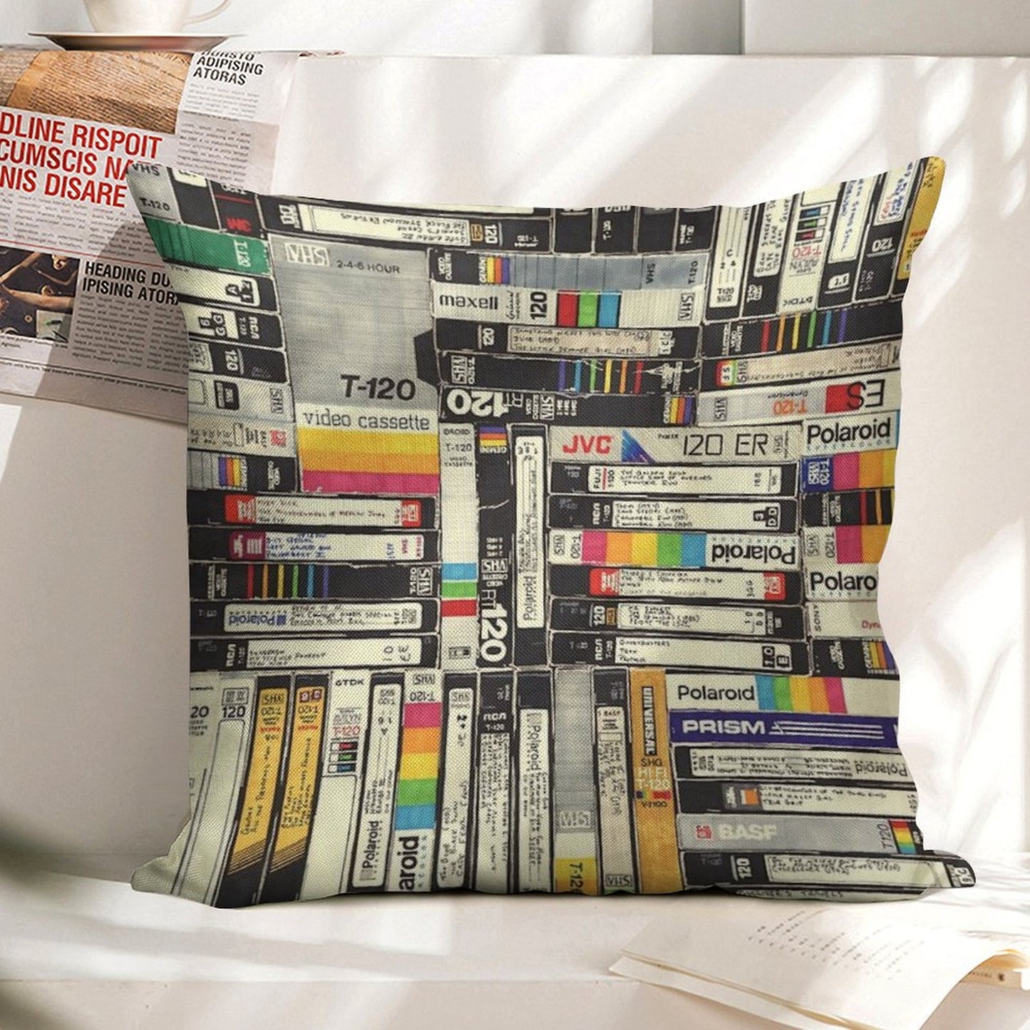 VHS Linen Throw Pillow Cover