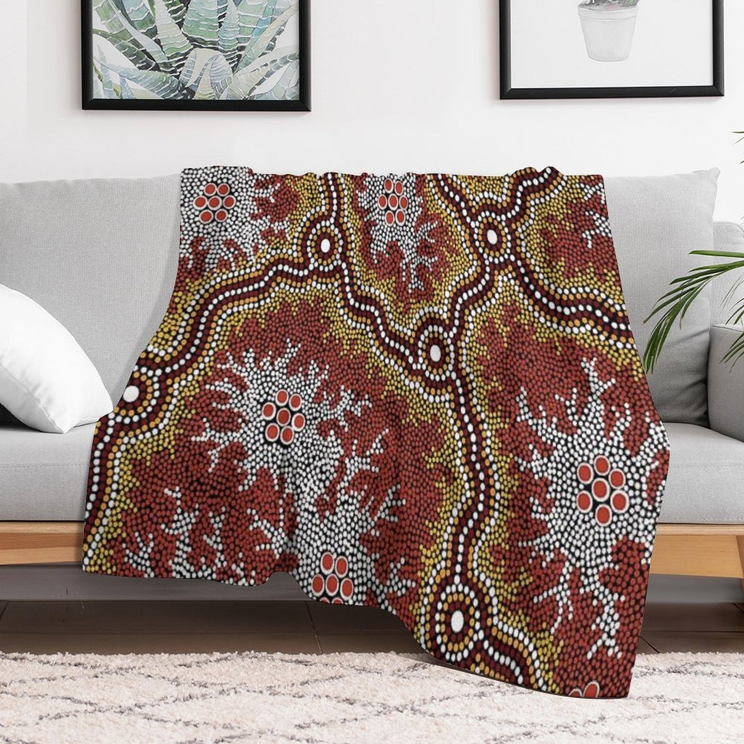 Authentic Aboriginal Art -  Mountains Throw Blanket
