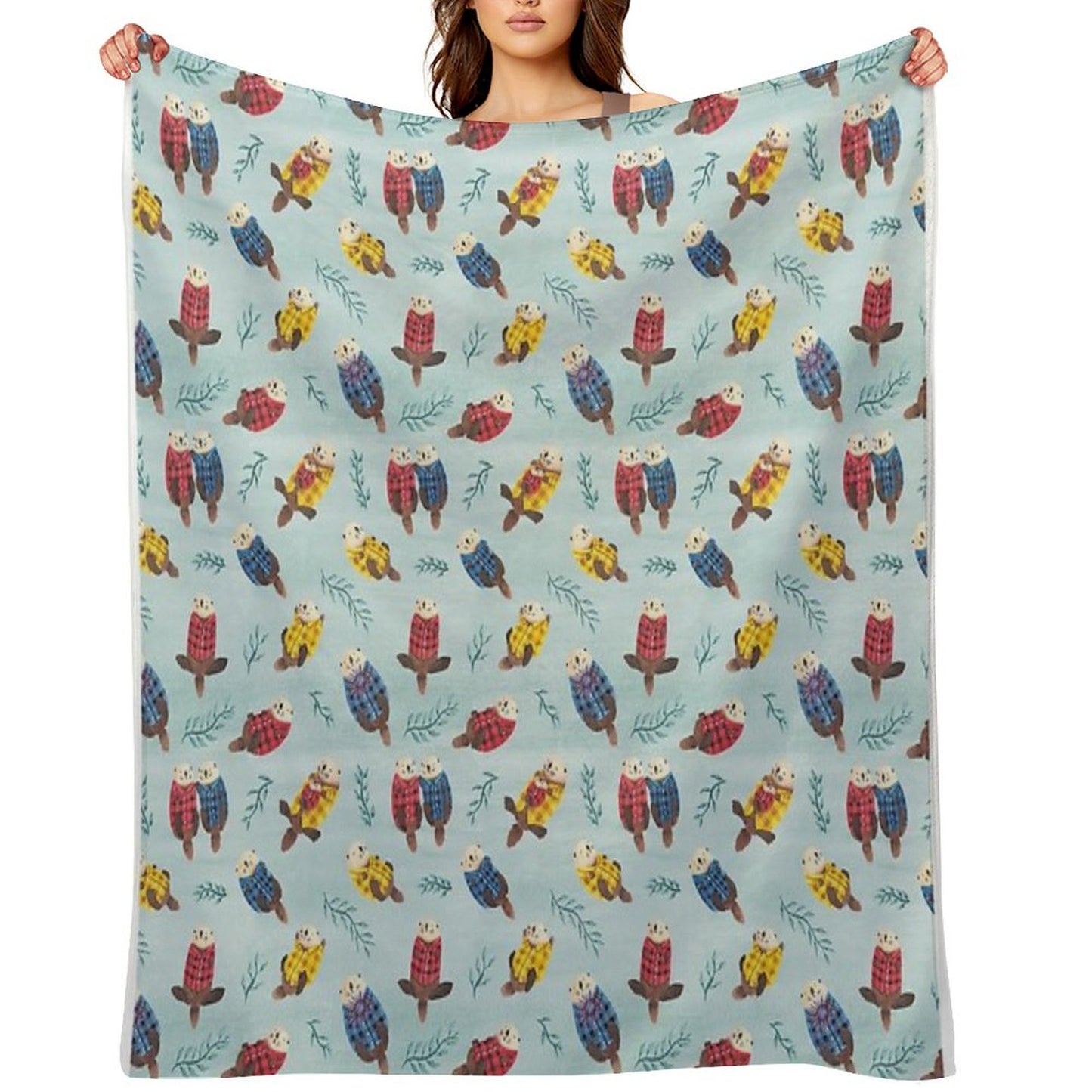 Sea Otters Wearing Plaid Throw Blanket
