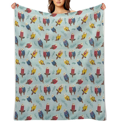Sea Otters Wearing Plaid Throw Blanket