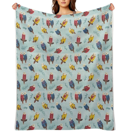 Sea Otters Wearing Plaid Throw Blanket