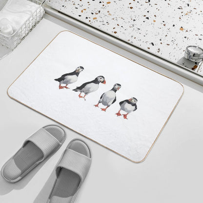 4 Puffins in A Line  Easy To Clean Bath Mat