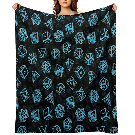 D20 Dice Set Pattern (Blue) Throw Blanket