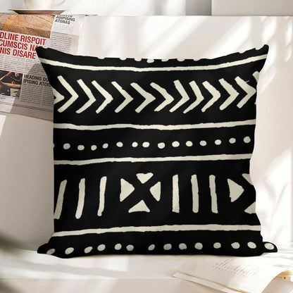 African Mud Cloth Black And White Linen Throw Pillow Cover