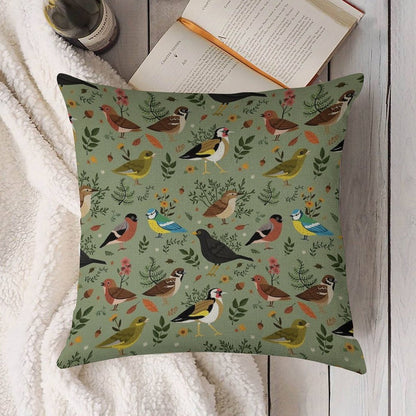 Garden Birds Linen Throw Pillow Cover