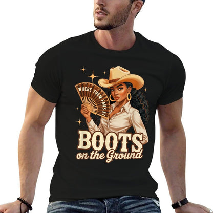 Boots On Ground Juneteenth Melanin Cowgirl Western Rodeo  Versatile T-Shirt