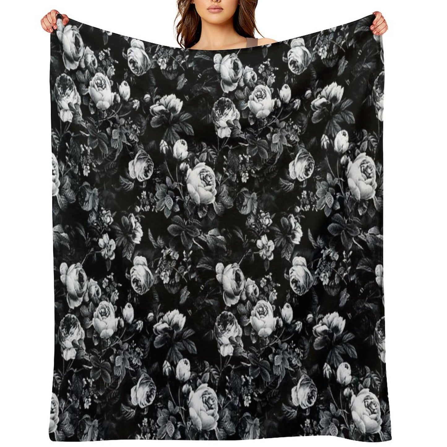 Roses Black And White Throw Blanket