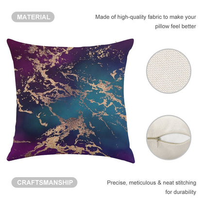 Jewel Tone Rose Gold Marble  Turquoise Blue And Purple Linen Throw Pillow Cover