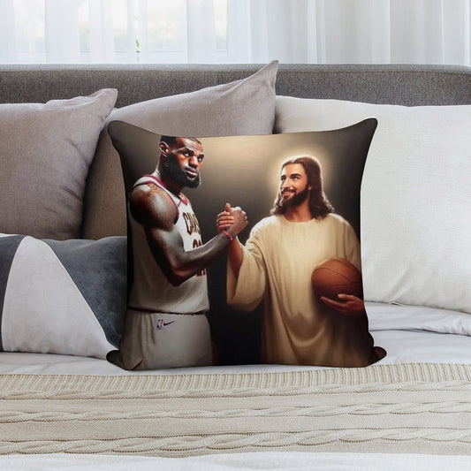 Lebron James + Jesus Soft Shrink-Resistant Throw Pillow