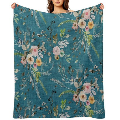 La Boheme Teal Floral Throw Blanket