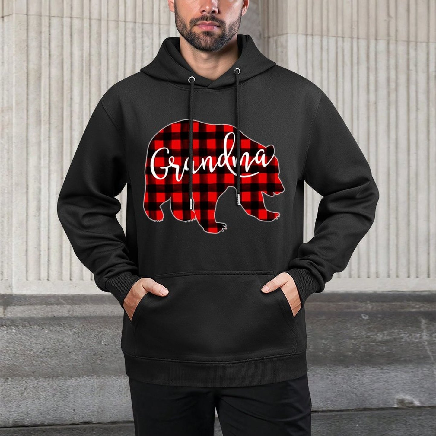 Red Plaid Grandma Bear Matching Family Christmas Eve Buffalo Customizable Surface Hoodie