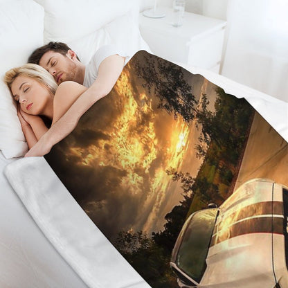 A Ford Mustang Sunset Throw Blanket