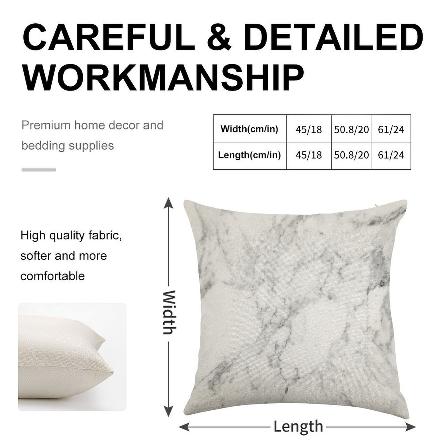 White Marble Print Linen Throw Pillow Cover